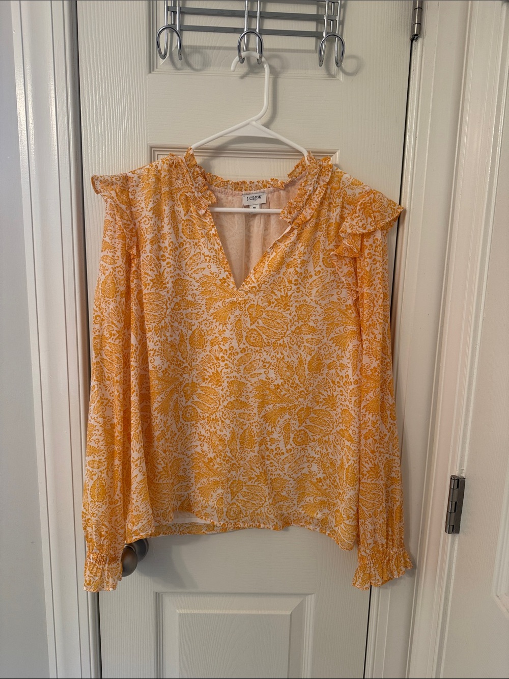 J. Crew Factory Yellow Paisley Ruffle V-Neck Blouse